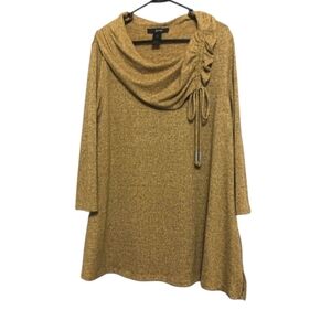 Ali Miles Maize Green Gold Knit Drape Neck Tunic Top
